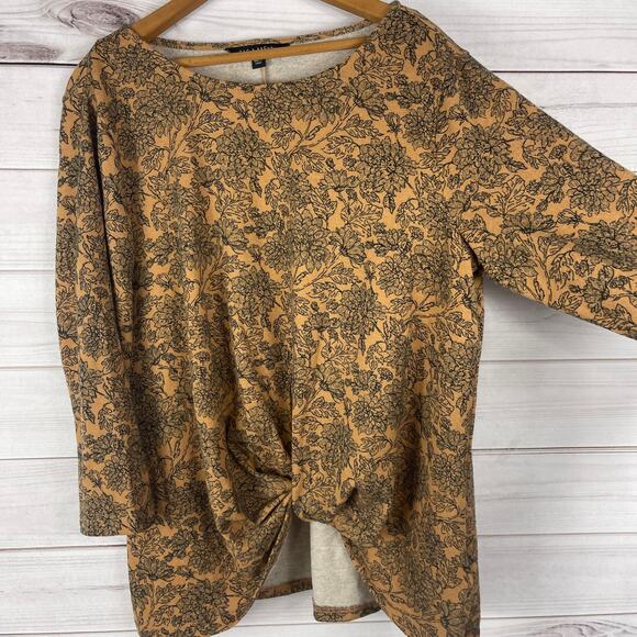 Zac &‎ Rachel Brown Floral All Over Print Women's Twist Blouse Size XL - Picture 2 of 7